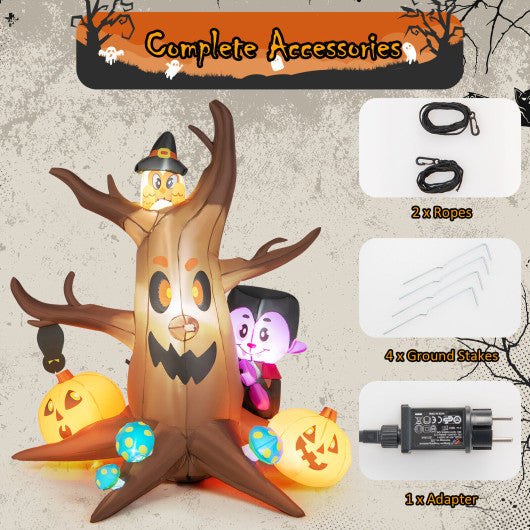 6 Feet Inflatable Halloween Dead Tree with Pumpkin Blow up Ghost Tree and RGB Lights