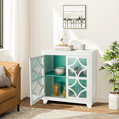 Kitchen Buffet Sideboard with Glass Doors and Adjustable Shelf-Green