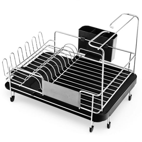 Stainless Steel Expandable Dish Rack with Drainboard and Swivel Spout