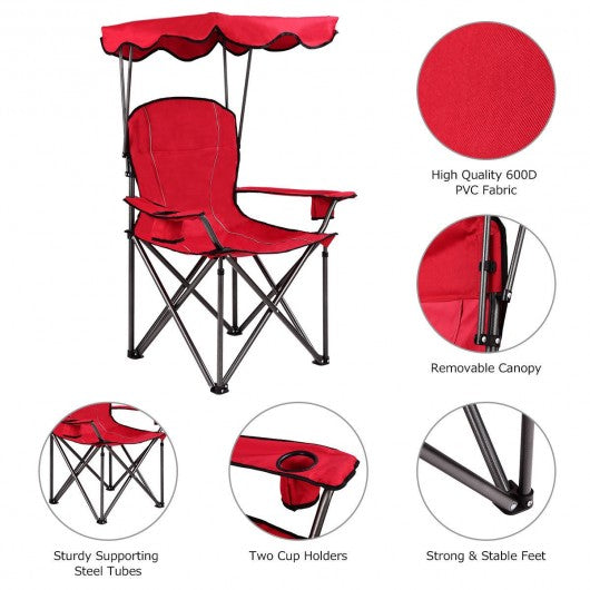 Portable Folding Beach Canopy Chair with Cup Holders-Red