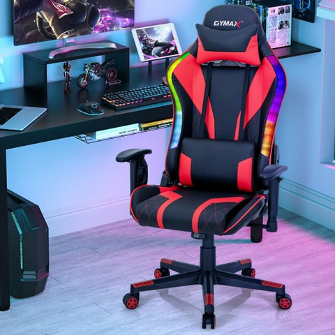 Gaming Chair Adjustable Swivel Computer Chair with Dynamic LED Lights-Red