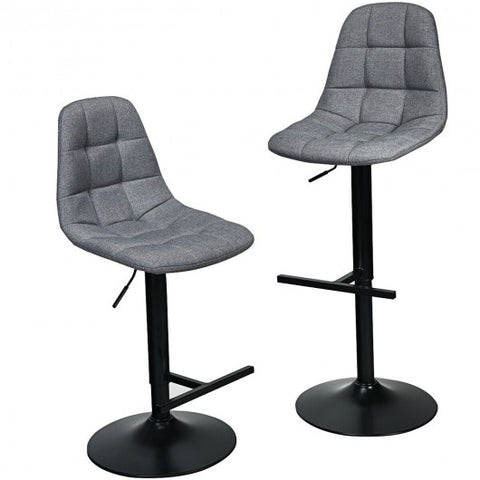 2Pcs Adjustable Bar Stools Swivel Counter Height Linen Chairs -Gray