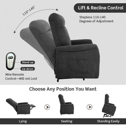 Power Lift Recliner Chair with Remote Control for Elderly-Gray