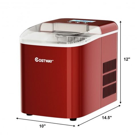 26 lbs Countertop LCD Display Ice Maker with Ice Scoop-Red