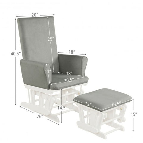 Baby Nursery Relax Rocker Rocking Chair Glider & Ottoman Set-Gray
