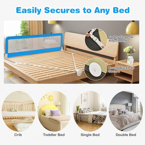 71 Inch Extra Long Swing Down Bed Guardrail with Safety Straps-Blue