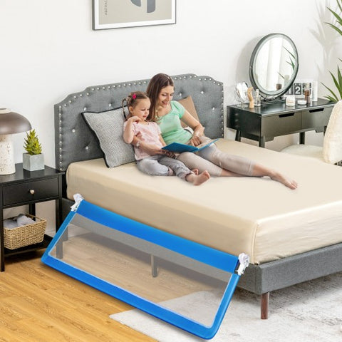 71 Inch Extra Long Swing Down Bed Guardrail with Safety Straps-Blue