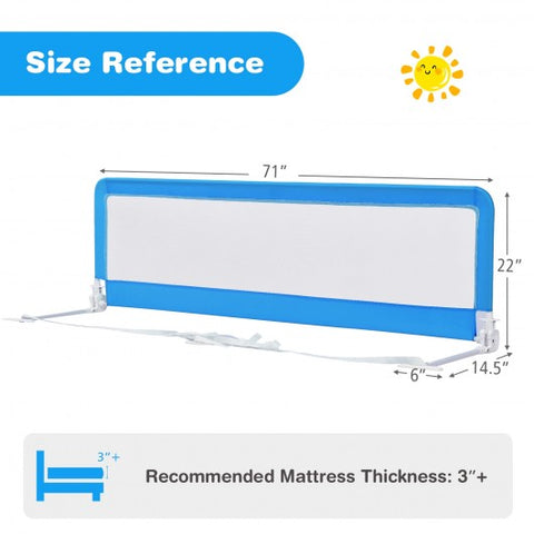71 Inch Extra Long Swing Down Bed Guardrail with Safety Straps-Blue