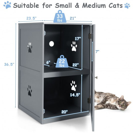 2-tier Litter Hidden Cat House With Anti-toppling Device-Gray
