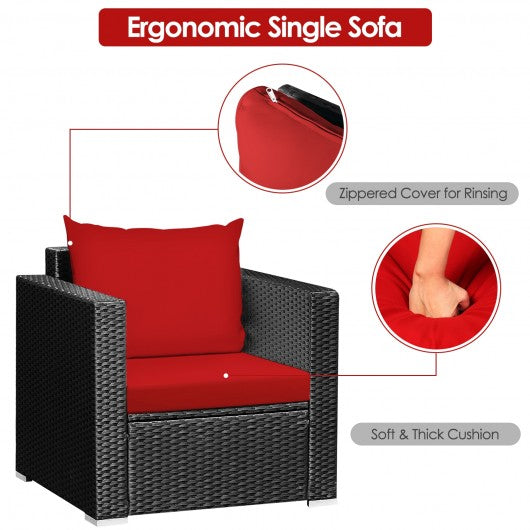 3 Pieces Patio wicker Furniture Set with Cushion-Red