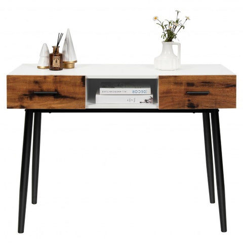 48 Inch Industrial Console Table with Storage Drawers Open Shelf Entryway