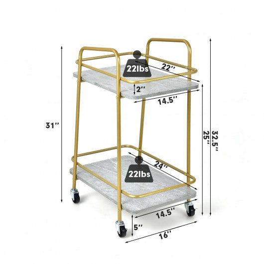 2-tier Kitchen Rolling Cart with Steel Frame and Lockable Casters-Gray
