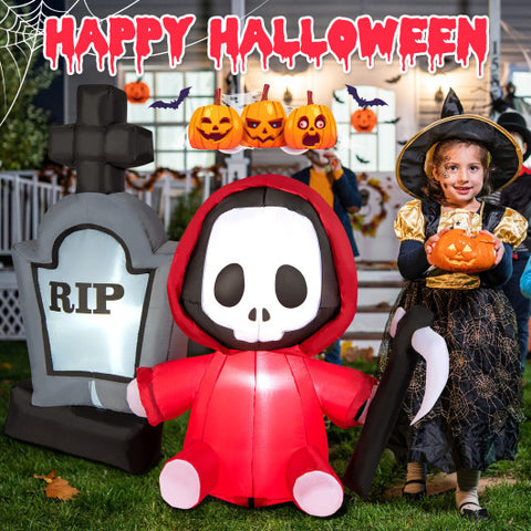 5 Feet Inflatable Halloween Ghost Holding Sickle and Tombstone Yard Decor