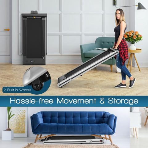 2-in-1 Folding Treadmill 2.25HP Jogging Machine with Dual LED Display-Silver