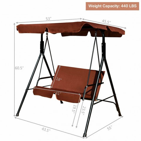 Loveseat Cushioned Patio Steel Frame Swing Glider-Brown