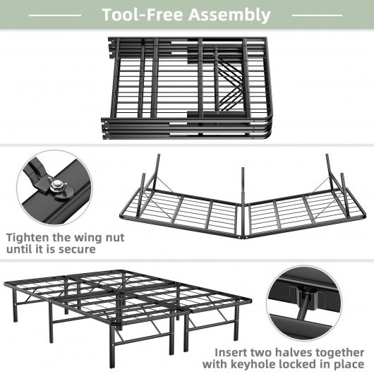 14 Inch Foldable Metal Platform Bed Tool-Free Assembly-Queen size