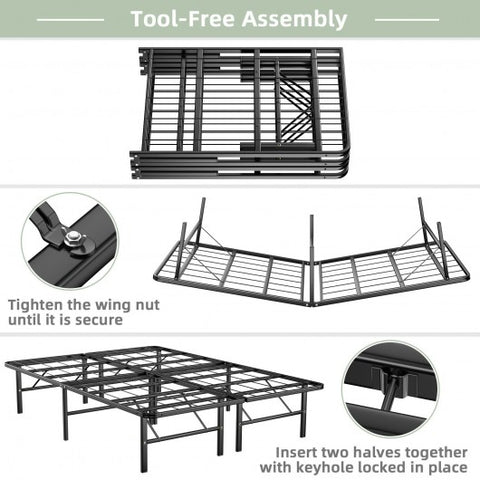 14 Inch Foldable Metal Platform Bed Tool-Free Assembly-Queen size
