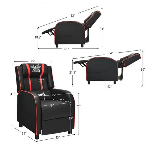 Massage Racing Gaming Single Recliner Chair-Red