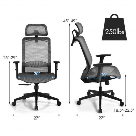 Height Adjustable Ergonomic High Back Mesh Office Chair with Hange-Gray