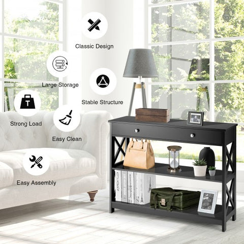 Console Table 3-Tier with Drawer and Storage Shelves-Espresso