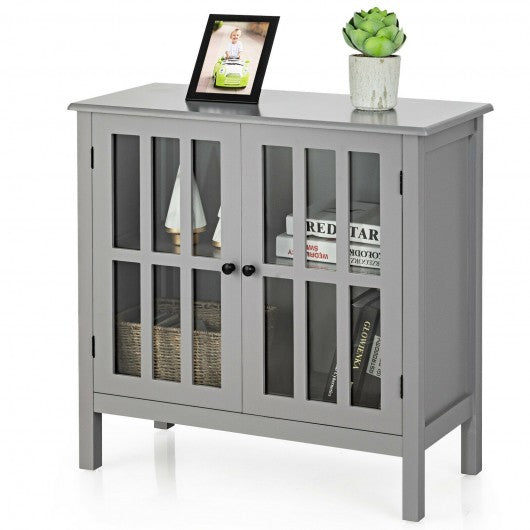 Glass Door Sideboard Console Storage Buffet Cabinet-Gray