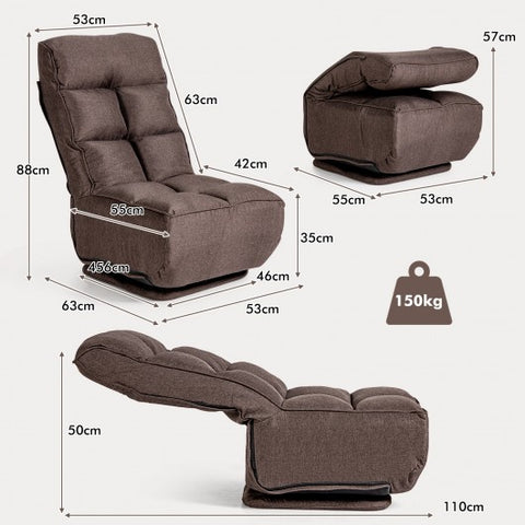 Swivel Folding Floor Gaming Chair with 6 Adjustable Positions  and Metal Base-Coffee