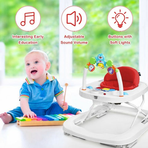 2-in-1 Foldable Baby Walker with Adjustable Heights-Red