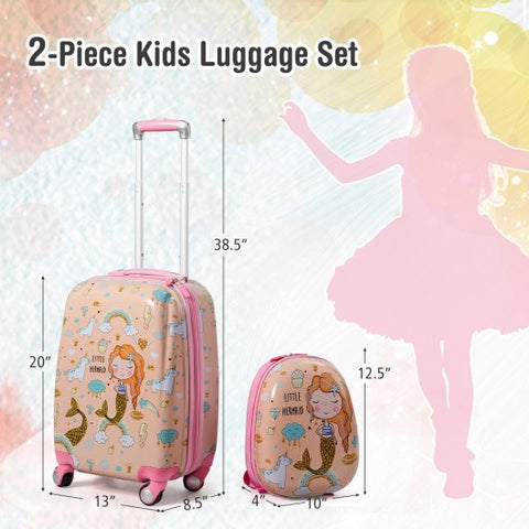 2PC Kids Luggage Set Rolling Suitcase & Backpack-Pink