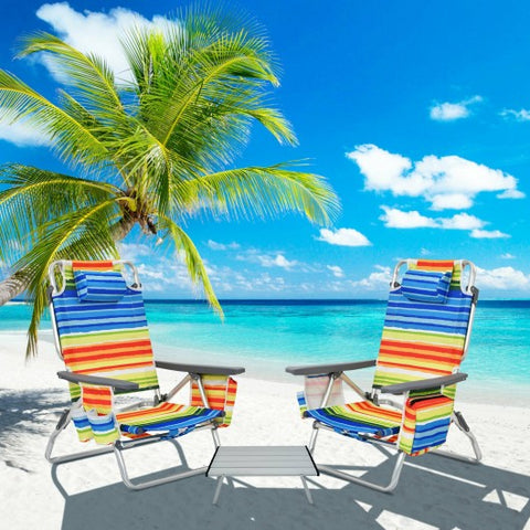 2 Pack 5-Position Outdoor Folding Backpack Beach Table Chair Reclining Chair Set-Yellow