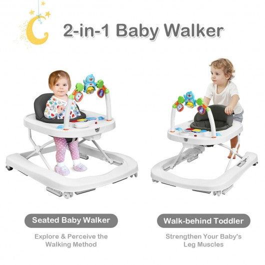 2-in-1 Foldable Baby Walker with Adjustable Heights-Black