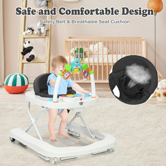 2-in-1 Foldable Baby Walker with Adjustable Heights-Black