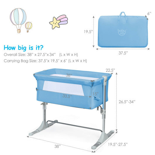 Travel Portable Baby Bed Side Sleeper  Bassinet Crib with Carrying Bag-Blue
