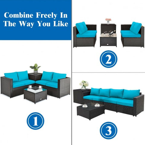 4 Pcs Outdoor Patio Rattan Furniture Set with Cushioned Loveseat and Storage Box-Turquoise