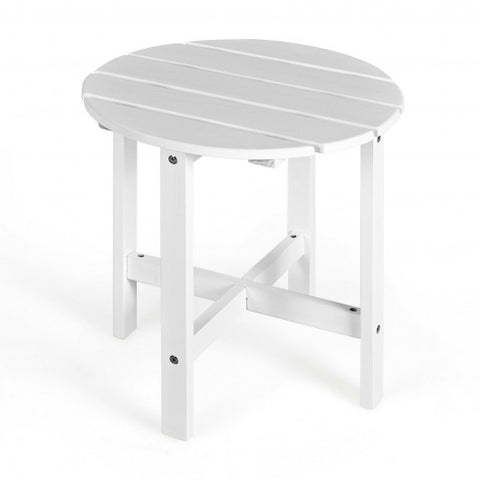 18 Inch Patio Round Side Wooden Slat End Coffee Table for Garden-White