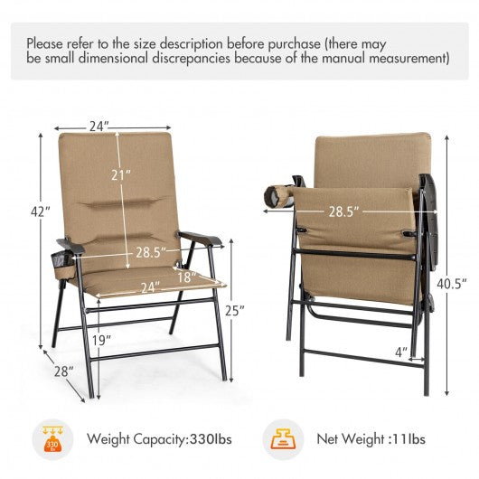 Patio Folding Padded Chair with High Backrest and Cup Holder-Brown