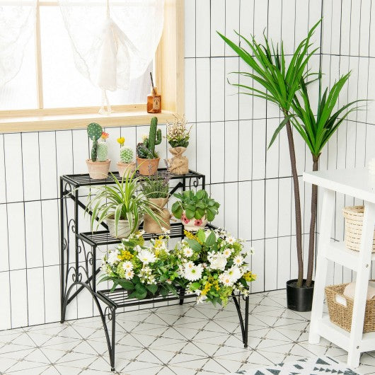 3 Tier Stair Style Metal Plant Stand Garden Shelf Flower Pot Display Rack-Black