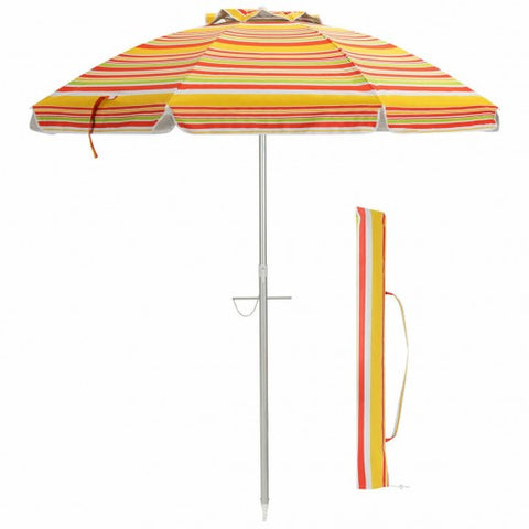 6.5 Feet Beach Umbrella with Sun Shade and Carry Bag without Weight Base-Orange