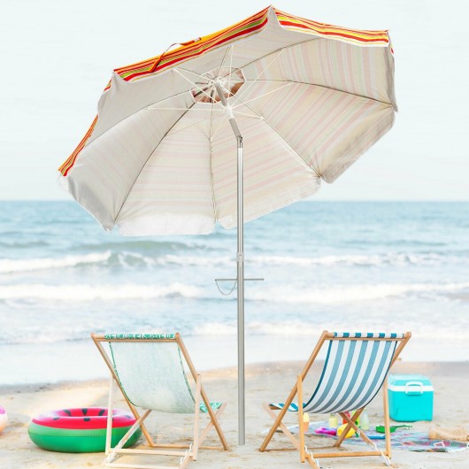 6.5 Feet Beach Umbrella with Sun Shade and Carry Bag without Weight Base-Orange