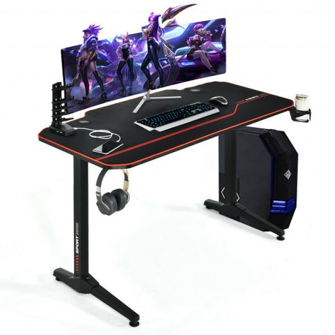 55 Inches T-Shaped Gaming Desk with Full Desk Mouse Pad and Gaming Handle Rack