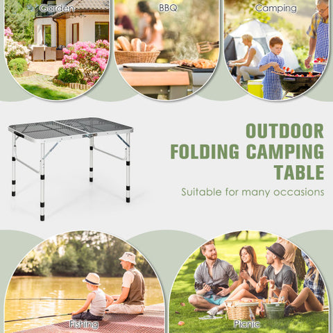 Folding Grill Table for Camping Lightweight Aluminum Metal Grill Stand Table-Silver