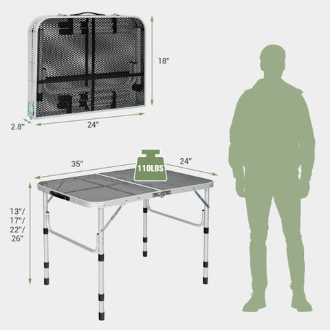 Folding Grill Table for Camping Lightweight Aluminum Metal Grill Stand Table-Silver