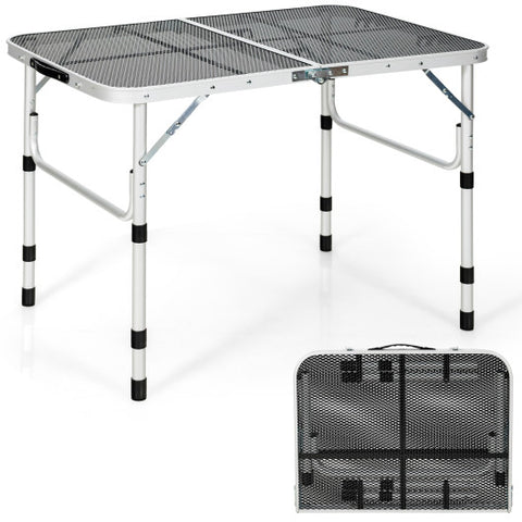 Folding Grill Table for Camping Lightweight Aluminum Metal Grill Stand Table-Silver