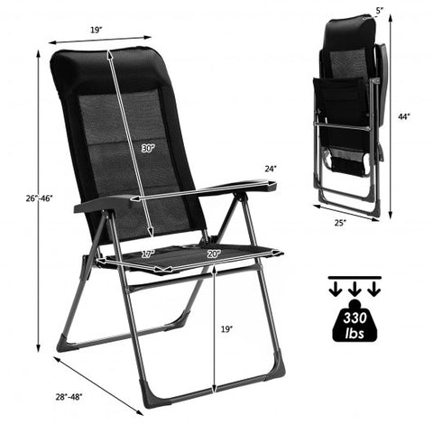 2 Pcs Portable Patio Folding Dining Chairs with Headrest Adjust for Camping -Black