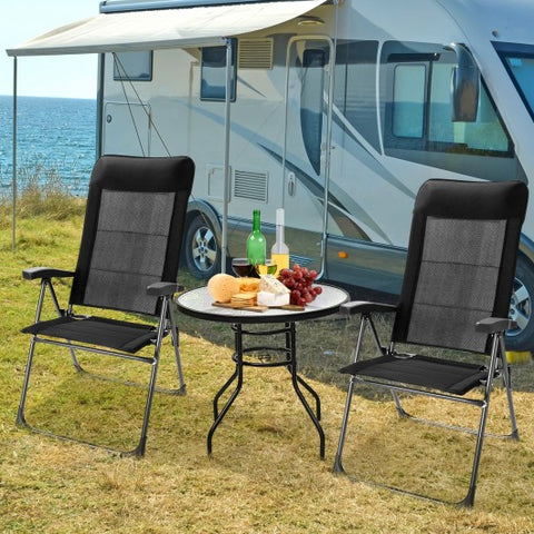 2 Pcs Portable Patio Folding Dining Chairs with Headrest Adjust for Camping -Black
