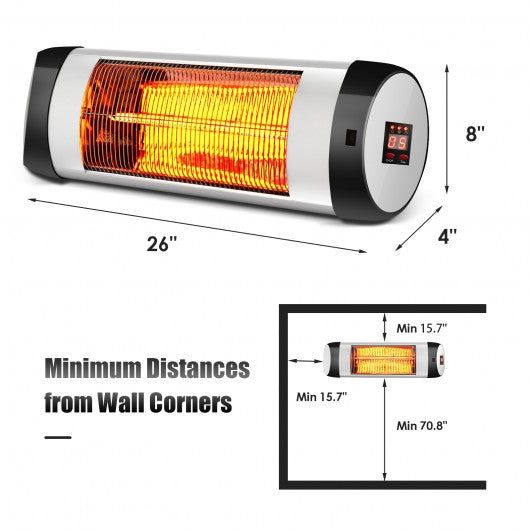 1500W Wall-Mounted Electric Heater Patio Infrared Heater with Remote Control