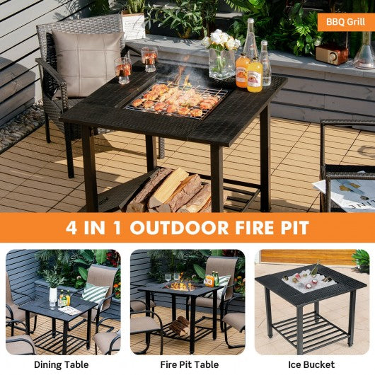 31 Inch Outdoor Fire Pit Dining Table with Cooking BBQ Grate