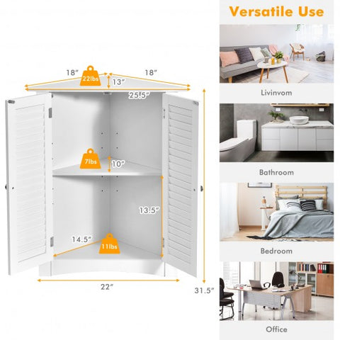Adjustable Corner Storage Cabinet with Shutter Doors-White