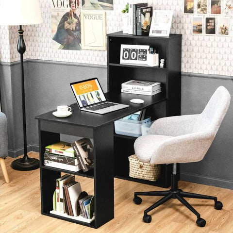 Computer Desk Writing Workstation Office with 6-Tier Storage Shelves-Black