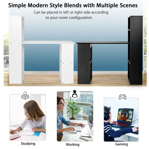 Computer Desk Writing Workstation Office with 6-Tier Storage Shelves-Black