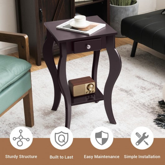 End Side Table with Drawer and Bottom Shelf-Brown